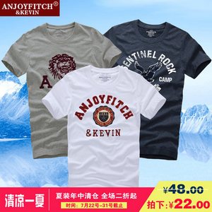 Anjoyfitch＆kevin夏季男士刺绣印花纯棉短袖T恤